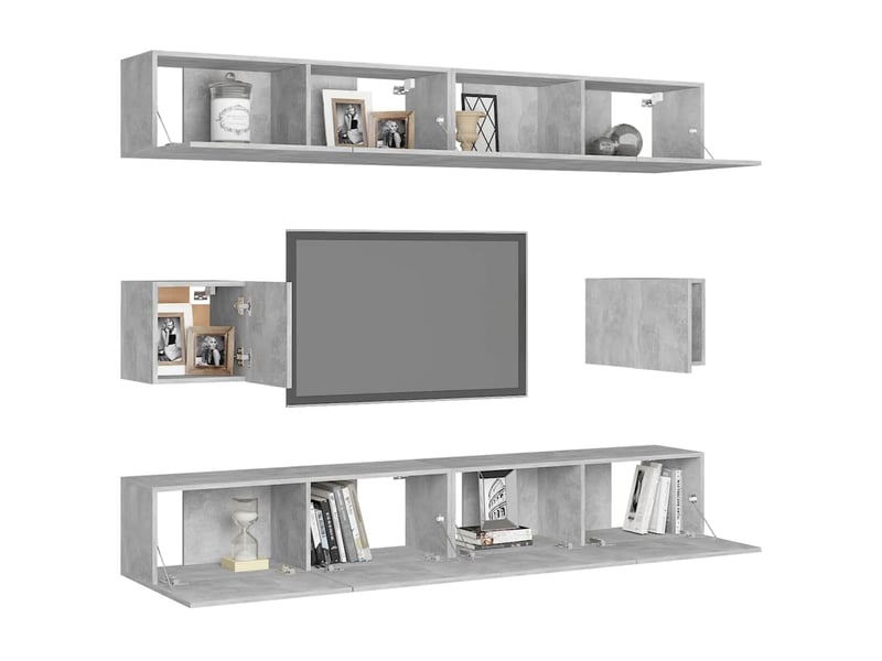  Ensemble de meubles tv - banc tv - meuble de rangement 6 pcs gris béton bois d'ingénierie  - Conforama C