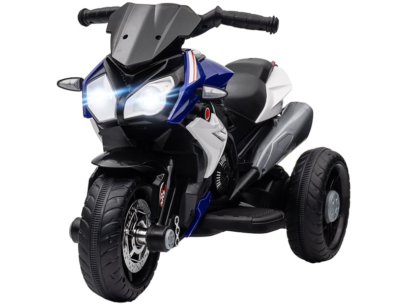  Moto électrique enfants 3 roues 6 v, voiture électrique enfants 3 à 5 ans, effets lumineux et sonores, 86x42x52cm, bleu  - Conforama A