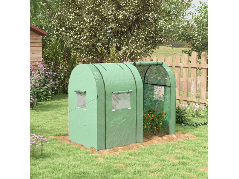  Serre de jardin tunnel 185x94x150 cm – verte – 2 portes enroulables, fenêtres latérales et protection uv  - Conforama B
