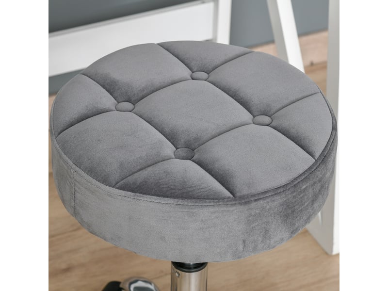  Tabouret de bar à roulettes réglable et pivotant - lpospi - assise capitonnée, polyester gris clair ø35 × 49-61 cm  - Conforama C