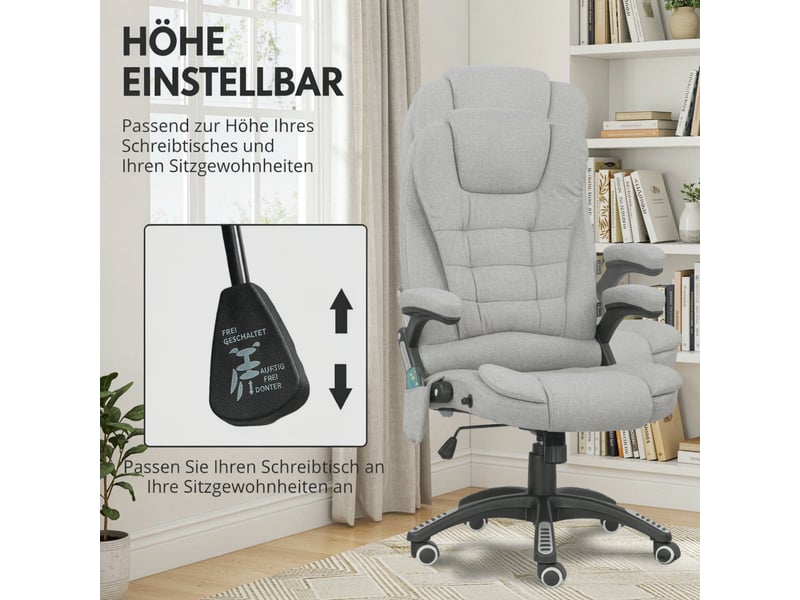  Fauteuil de bureau massant chauffant,68x72x110-120 cm,inclinable,gris clair  - Conforama E