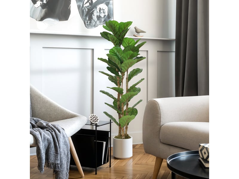  Plante artificielle intérieure 120 cm figuier lyre arbre artificiel avec pot en plastique et tronc en bois massif, vert  - Conforama D