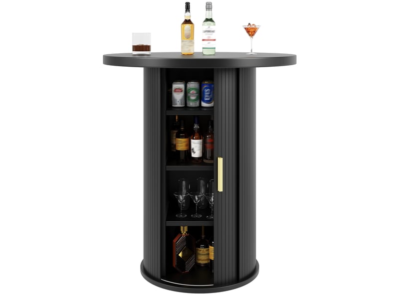 Table de bar ronde 60x60x91,6 cm noire en mdf avec rangement - Conforama A