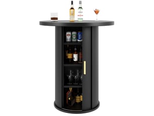 Table de bar ronde 60x60x91,6 cm noire en mdf avec rangement