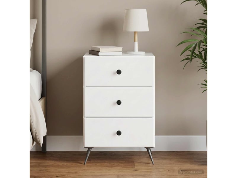  Vidaxl table de chevet blanc brillant 3 tiroirs commode rangement 43 x 41 x 66,5 cm salon  - Conforama B