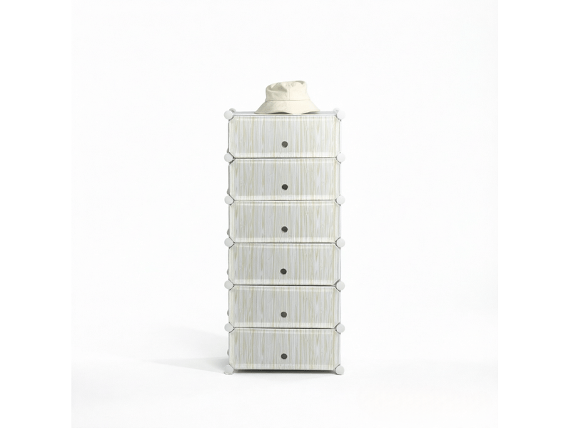  Meuble à chaussures modulable avec 6 portes et 6 compartiments, rangement vertical en pp blanc, 49 × 36,5 × 108 cm  - Conforama A