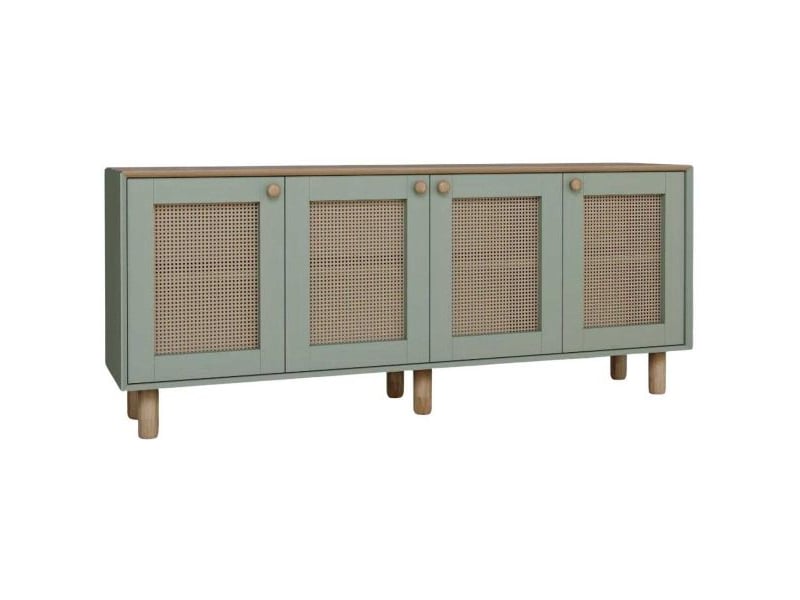  Buffet 4 portes en aggloméré bohemian vert avec cannage (4 portes)  - Conforama A