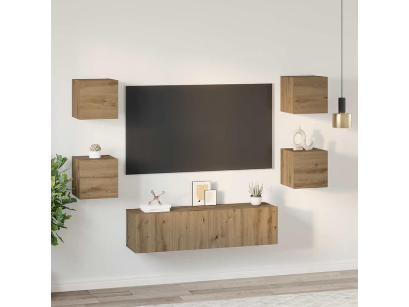  Ensemble meuble tv - banc tv - meuble de rangement 6 pcs chêne artisanal bois d'ingénierie  - Conforama D
