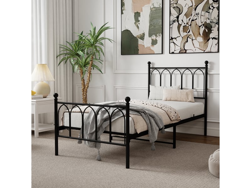 Lit simple 90 × 200 cm avec sommier à lattes, sans matelas, en métal, noir pour chambre d'adolescent - Conforama B