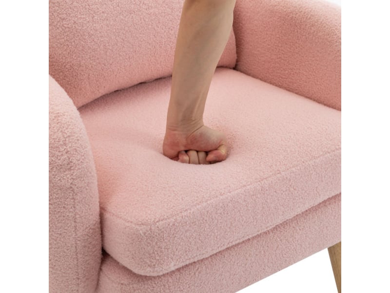  Fauteuil rose, fauteuil 1 place, fauteuil à coussins extra épais, moderne et simple, en velours peluche  - Conforama E