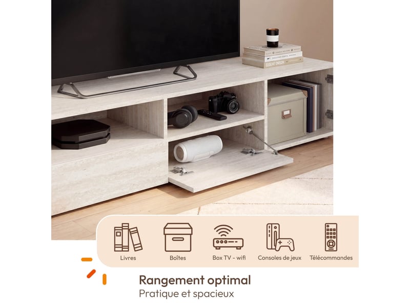  Meuble tv 180 cm eli bois effet travertin  - Conforama C