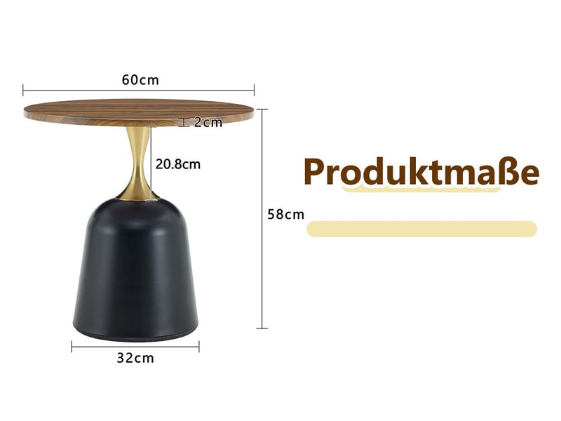  Table d’appoint ronde 60x60x58 cm style nordique avec piètement en métal noyer et noir  - Conforama E