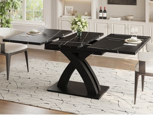 Table à manger extensible rectangulaire 120-160 x 80 cm, mdf et métal, noir, avec piètement croisé