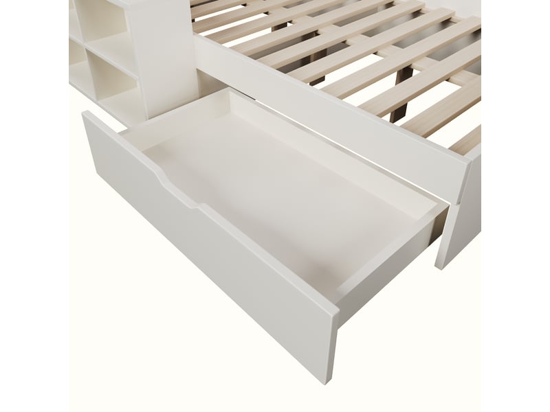  Lit banquette 140x190 cm avec rangement et led, blanc AB404336789W - Conforama R