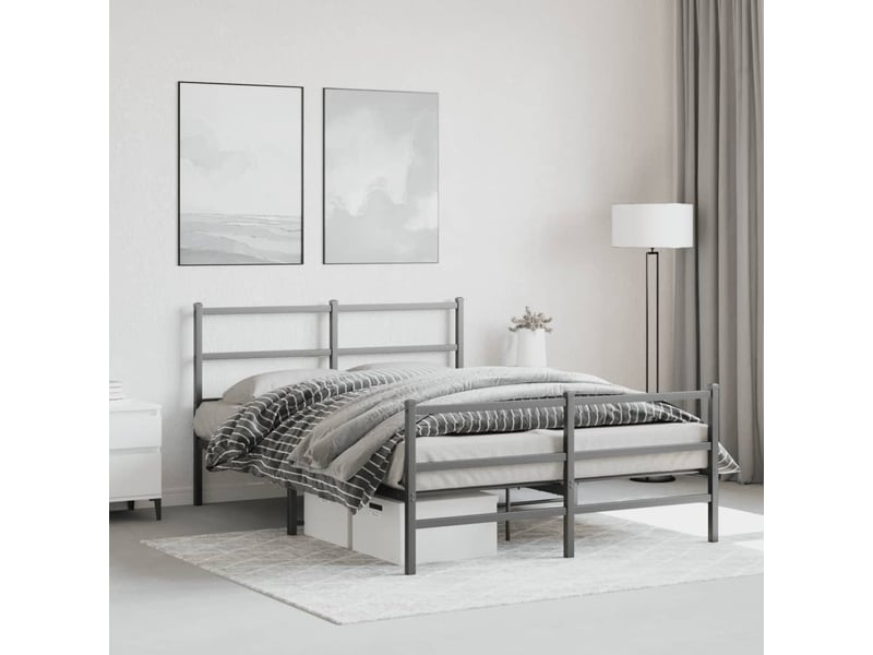  Lit double- lit adulte -  cadre de lit métal sans matelas avec pied de lit noir 135x190cm  - Conforama C