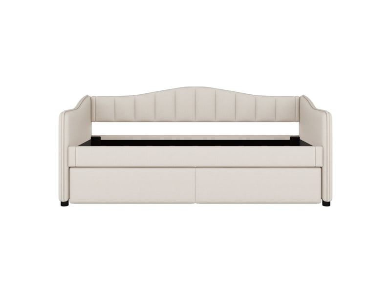 Lit banquette beige 90x200 cm extensible en tissu effet lin avec led d’ambiance - Conforama A