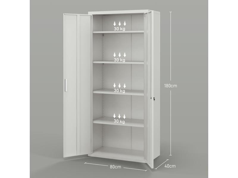 Armoire de bureau à 5 niveaux avec 4 étagères réglables, acier, 80 x 40 x 180 cm, blanche  - Conforama D