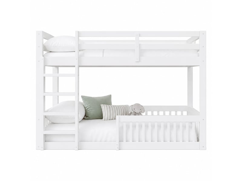  Lit superposé 160 × 200 cm avec barrières de sécurité et échelle en pin et mdf pour chambre enfant 205 × 165 × 135 cm  - Conforama A