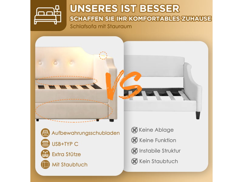  Lit avec rangement beige 90 x 200 cm avec 2 tiroirs et sans matelas  - Conforama E