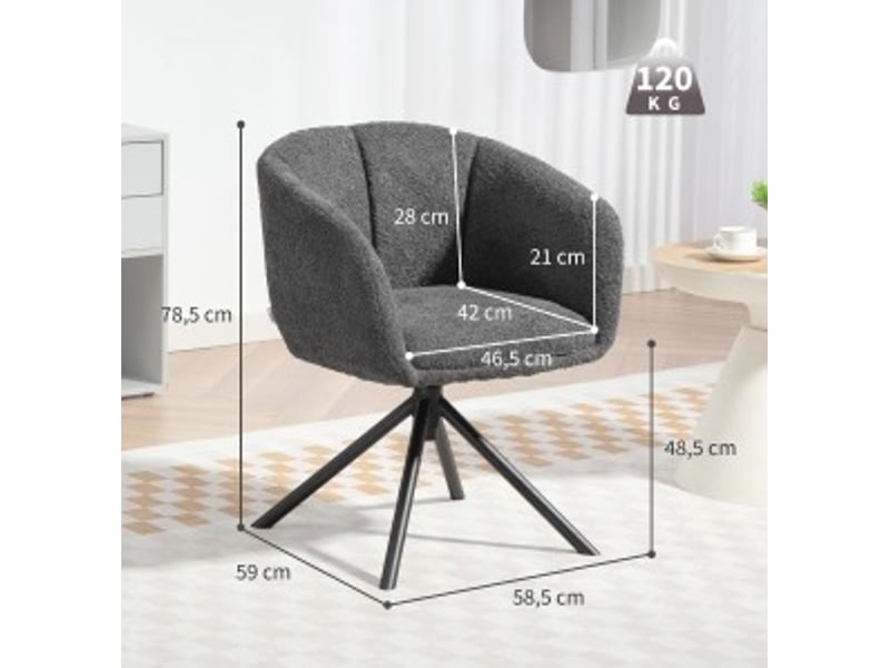  Fauteuil pivotant avec coque rembourrée et accoudoirs, pieds métalliques en polyester gris, 58,5 × 59 × 78,5 cm  - Conforama C