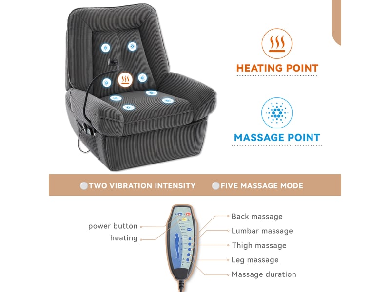  Fauteuil relax électrique tissu gris avec repose-pieds fauteuil relax gris - Conforama E