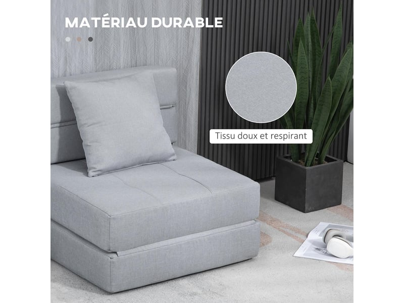  Chauffeuse canapé-lit 1 place convertible en tissu gris clair 70x70x61 cm  - Conforama E