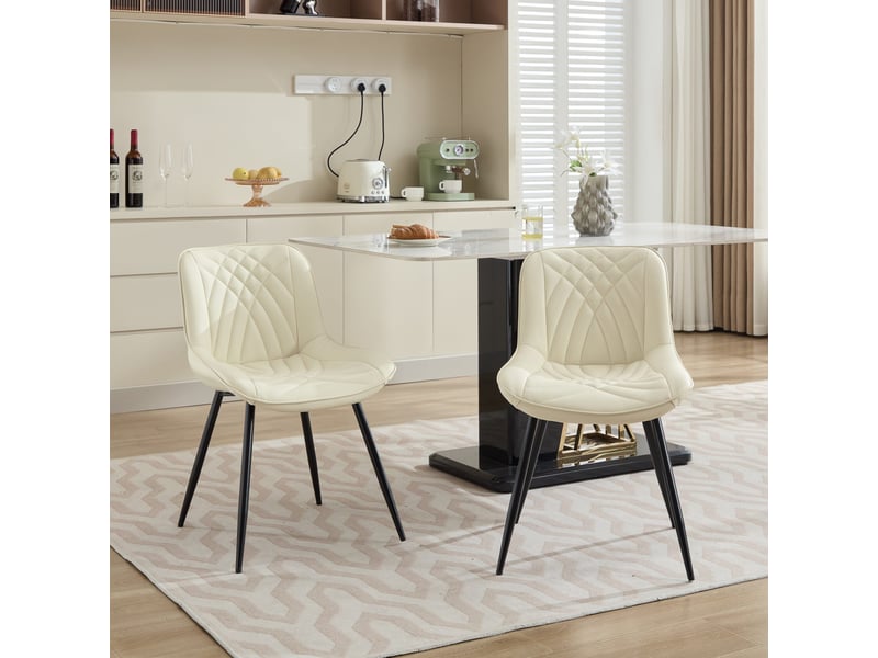  Lot de 2 chaises de salle à manger - 50x47x77cm - chaises capitonnées en tissu rembourré pieds métal noir - beige  - Conforama C