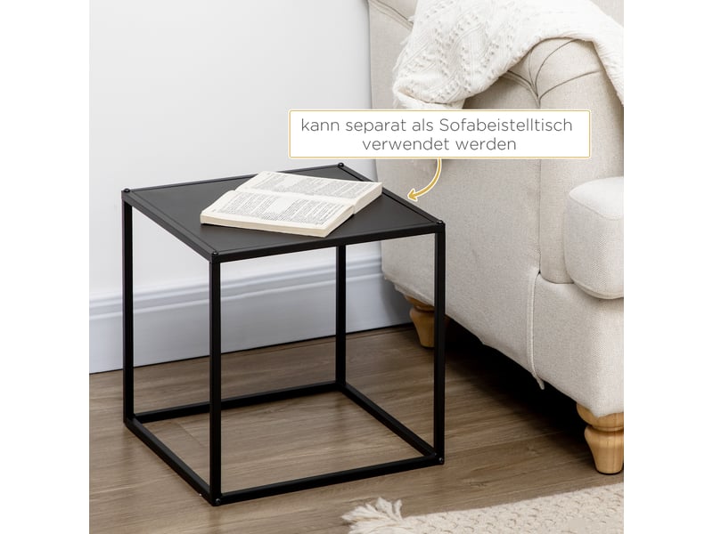  Tables basses gigognes avec structure en acier, 2 tables carrées, charge 10 kg, salon, noir, design moderne  - Conforama C