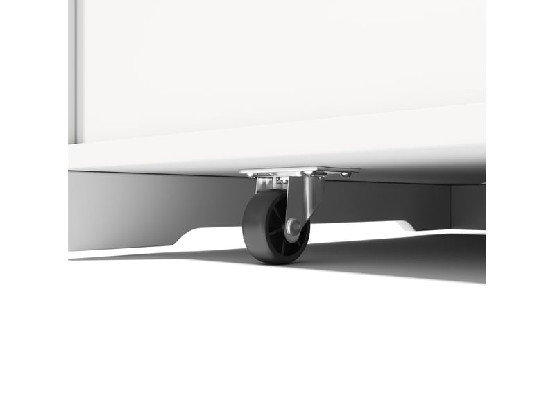  Desserte de cuisine mobile 136 cm en mdf blanc et bois clair, 3 tiroirs, prises usb et plan rabattable  - Conforama D