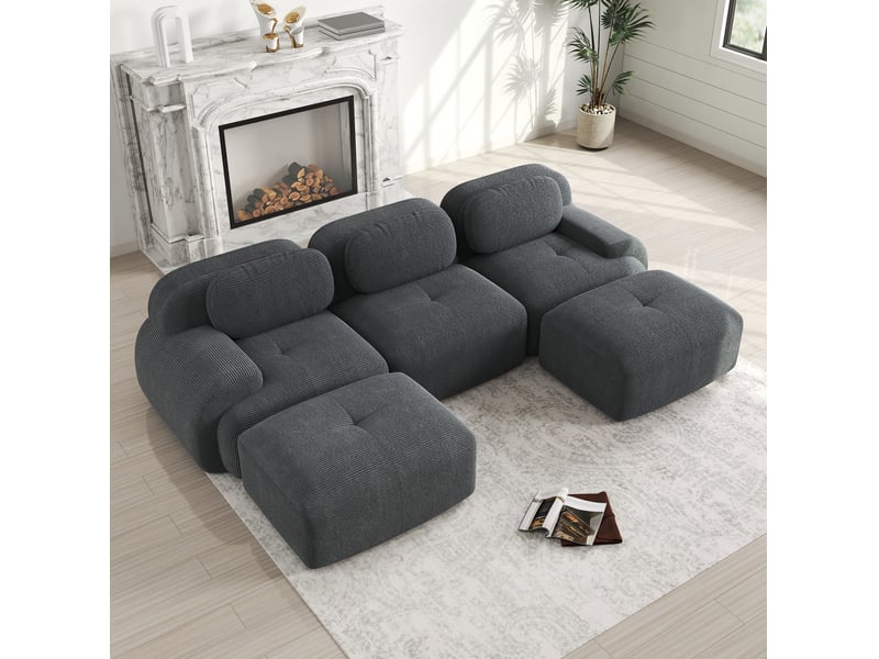  Canapé d'angle modulable en u modenvie 3 places 298 x 178 x 70 cm velours côtelé gris  - Conforama B
