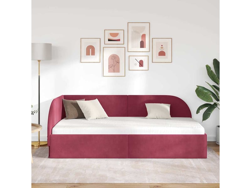 Lit adulte, lit simple, cadre de lit d'angle bordeaux90cmx190cm velours cf6951 - Conforama C