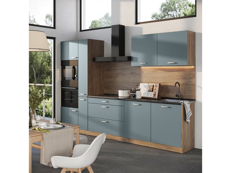  Vicco cuisine, bleu-grischêne doré, 310cm plan de travail marbre  - Conforama C