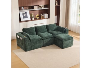 Canapé d'angle compressé réversible fixe <strong></strong> <strong>Fay Lum</strong> 3 places Tissu Vert foncé