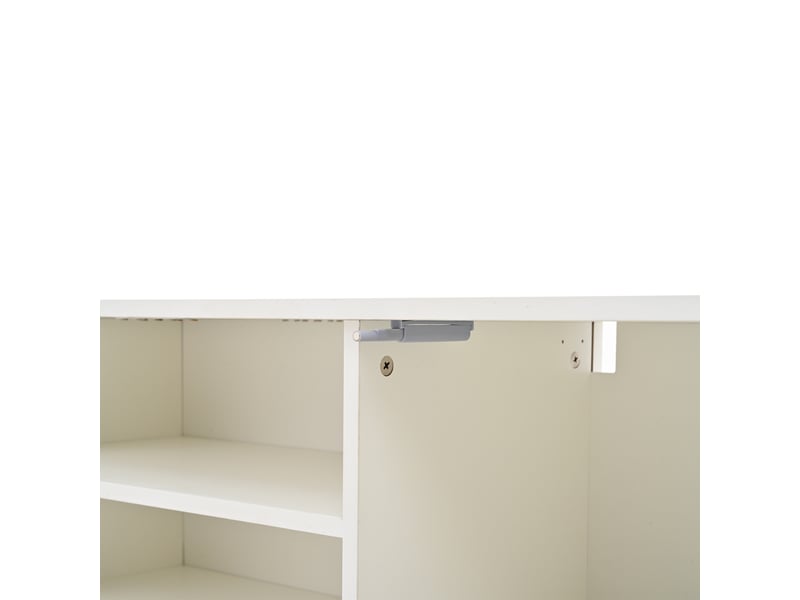  Meuble tv blanc 180x35x33,5 cm avec vitrines – ensemble 4 pièces, étagères murales – écran jusqu’à 80 pouces  - Conforama E