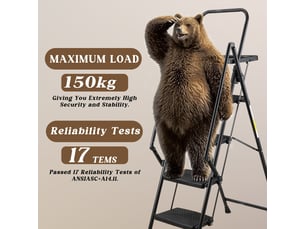 Escabeau 4 marches acier pliant avec rampe et plateau porte-outils amovible, charge 150 kg, noir