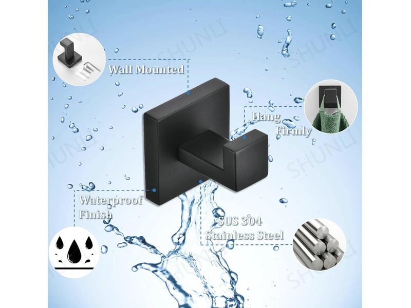 2 pièces crochet de salle de bain noir, mural home patère à crochets, en acier inoxydable - Conforama B