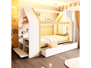 Lit cabane 90x200 cm <strong>DZMDIP</strong> <strong></strong> coloris bicolore