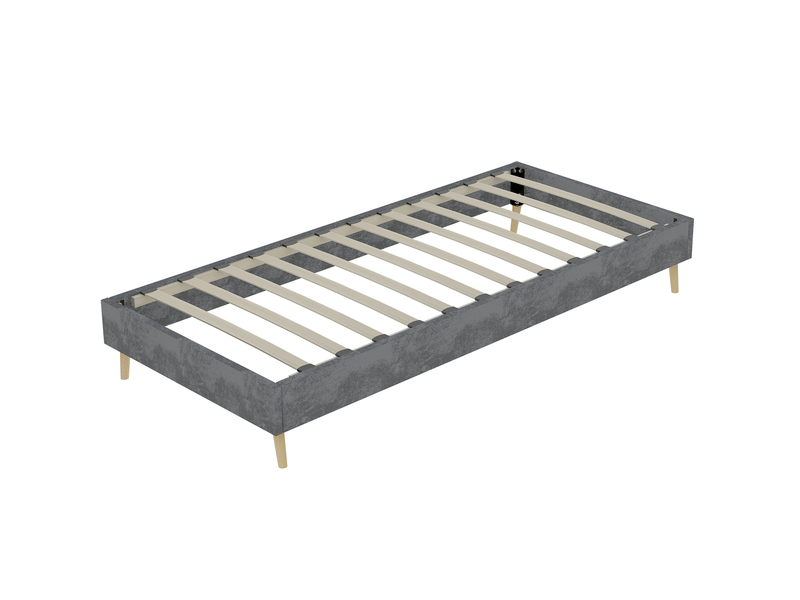  Cadre de lit simple 90x200 cm en velours hollandais gris avec structure métallique  - Conforama E