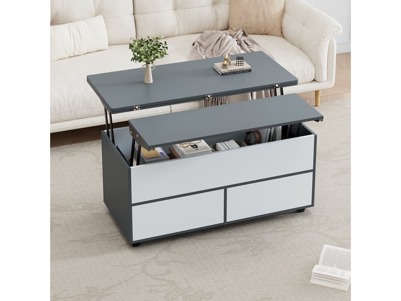  Table basse relevable avec rangement, grise et blanche, 100 x 98 x 65 cm  - Conforama E