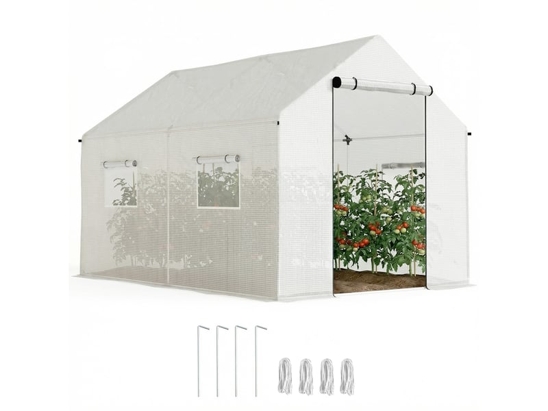  Serre de 3 x 2 x 2 m, moustiquaire, toit en pente, 4 fenêtres, blanche  - Conforama A