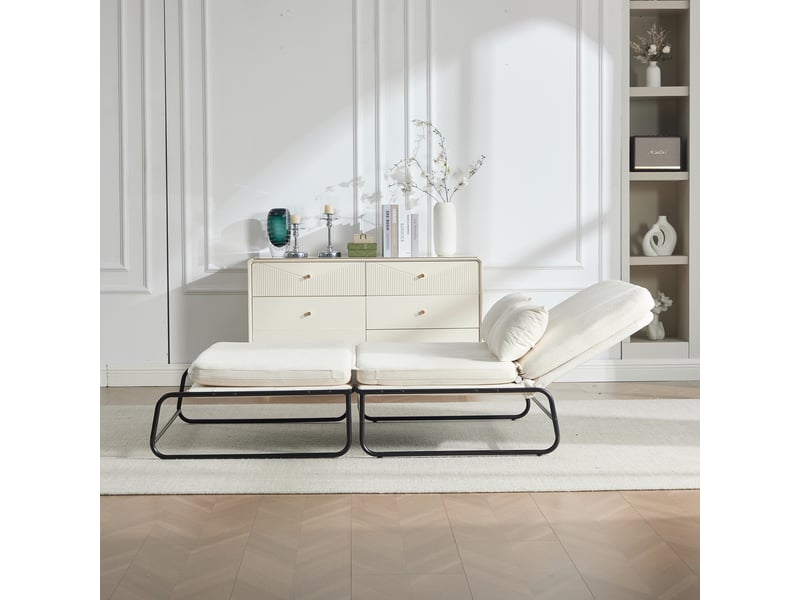  Canapé-lit 2 places 104x85x92 cm convertible, poches latérales en chenille beige  - Conforama C