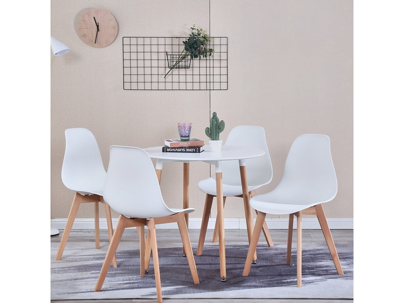  Lot de 4 chaises de salle à manger scandinaves - blanc - pieds en hêtre, cuisine, salon  - Conforama B