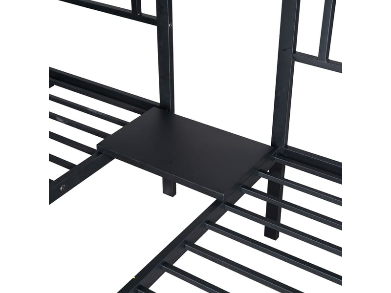 Lit superposé triple 200×90 cm pour 3 personnes, avec échelle, garde-corps et tablette, en métal noir - Conforama E