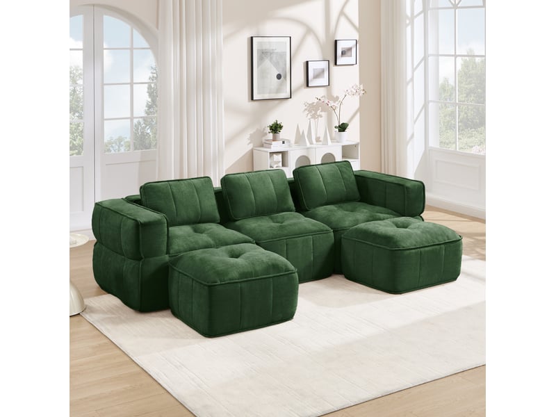  Canapé modulable en u 3 places modenvie avec 2 poufs, mousse haute densité 32d, tissu polyester vert, 271 x 162 x 67 cm  - Conforama D