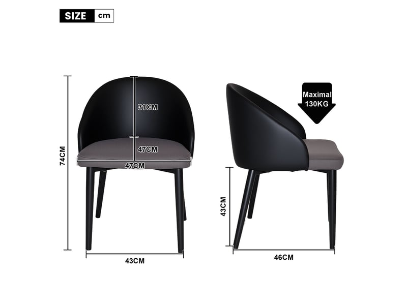 Ensemble table et 4 chaises de salle à manger – table ronde extensible 110/150x110 cm – chaises ergonomiques simili cuir noir, assise maille grise respirante - Conforama W