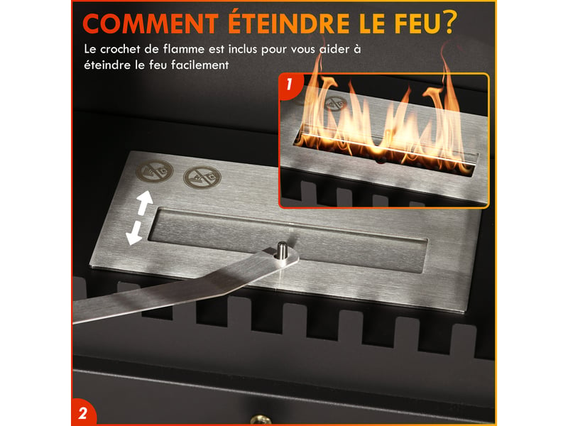 Cheminée bioéthanol sur pied, style poêle à bois, brûleur 1,2 l, 45 x 28 x 54 cm - Conforama W