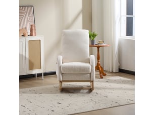 Fauteuil à bascule - 75x63x104 cm - chaise à bascule avec repose-pieds et poches latérales en tissu teddy - blanc