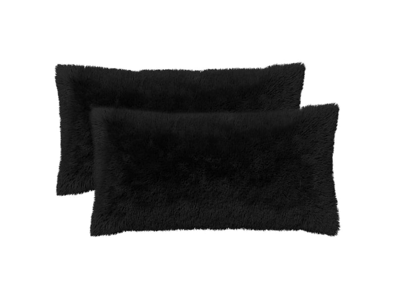 Lot de 2 coussins avec oreiller, coussins décoratifs heerlen noir fleece pv cf50525 - Conforama A
