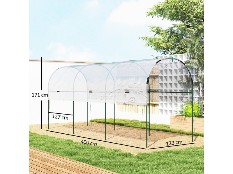  Serre d'hiver en film - transparent - acier inoxydable - toit en arc - bâche renforcée anti-uv 400x123x171cm - Conforama C