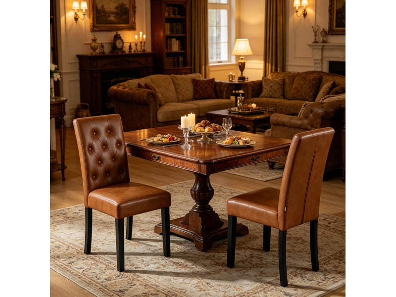 Chaise de salle à manger 49x99x42 cm dossier haut polyuréthane (pu) bois marron 2 pièces  - Conforama B